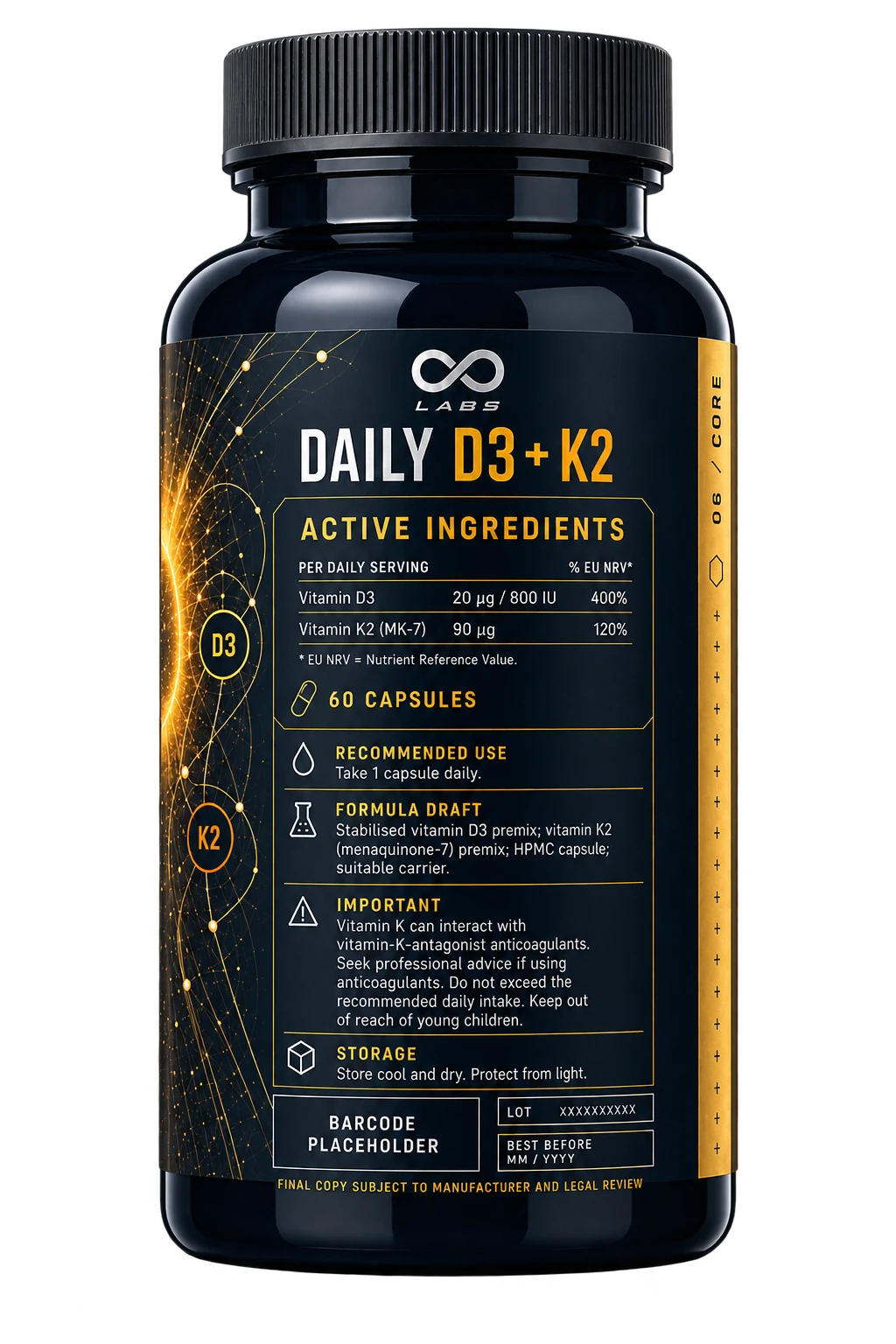 Daily D3 + K2 back label